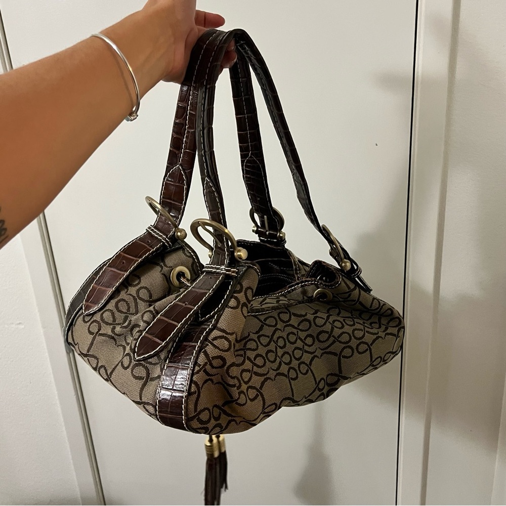 LANCEL Bag Bucket Shoulder Logo Brown Leather Espiegle Paris Purse Hand Bag